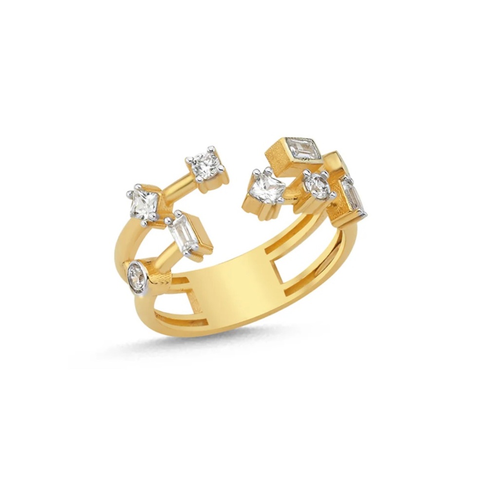 Gold Tone Open Ring | Modern Design | Cubic Zirconia